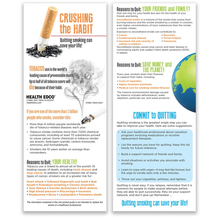 Crushing the Habit Mini Pocket Guide, Health Edco tobacco and smoking education leaflet for smoking cessation, 37003