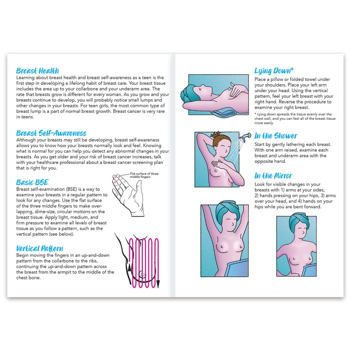Teen Breast Health Pamphlet, breast health teaching materials for teen girls, four-panel color pamphlet, Health Edco, 38066