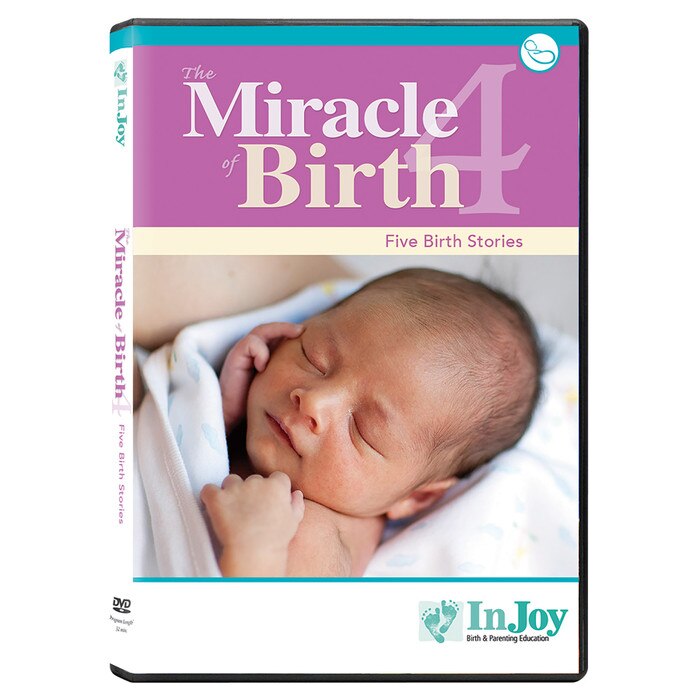 Miracle of Birth 4 DVD cover, closeup of newborn head and hands, 5 birth stories, Childbirth Graphics, 48839