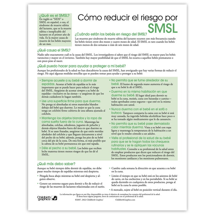Reducing the risk of SIDS Tear Pad, newborn education handout for parents to teach sleep safety, Childbirth Graphics, 52570