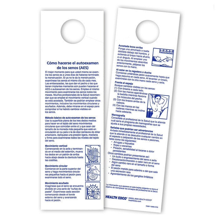 Multi-Pattern BSE Shower Card, Spanish, breast self-exam teaching tool for health education in Spanish, Health Edco, 70287