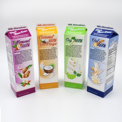 Milk Alternatives: Pour them Over Display, health education four carton display on nutritional values, Health Edco, 77885