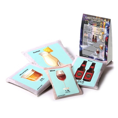 Weigh Your Options Alcohol Drinks Display for health education by Health Edco to explain calories in alcoholic drinks, 78217